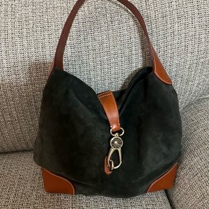 Dooney and Bourke Logo Lock Green Suede Hobo Shoulder Bag